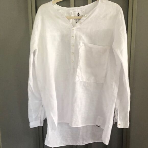 Claudio Milano White linen luxury Hi lo linen tunic blouse. Size S - Picture 1 of 8